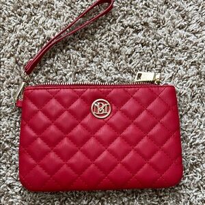 Red Quilted Wristlet Pouch with Gold Hardware